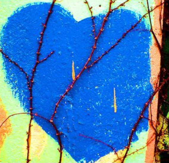 A mural of a blue heart.